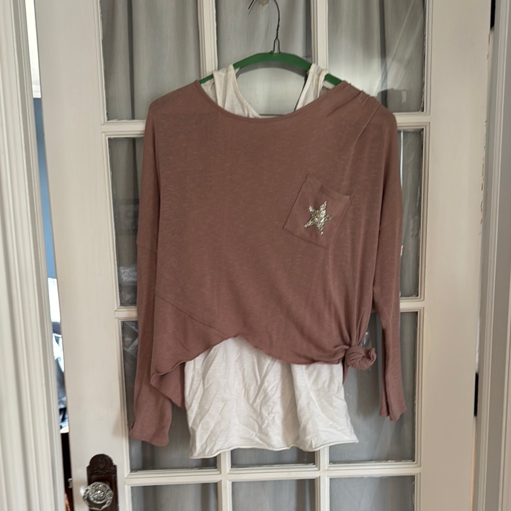 Women's Brown Layered Top with Star Detail